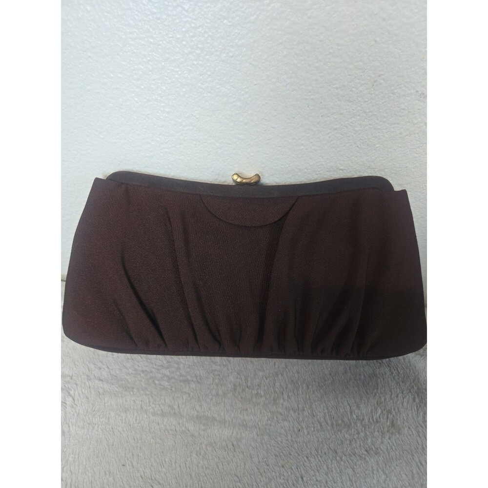 Vintage 50s60s Garay Chocolate Brown Ruched Fabric Evening Clutch Bag Retro